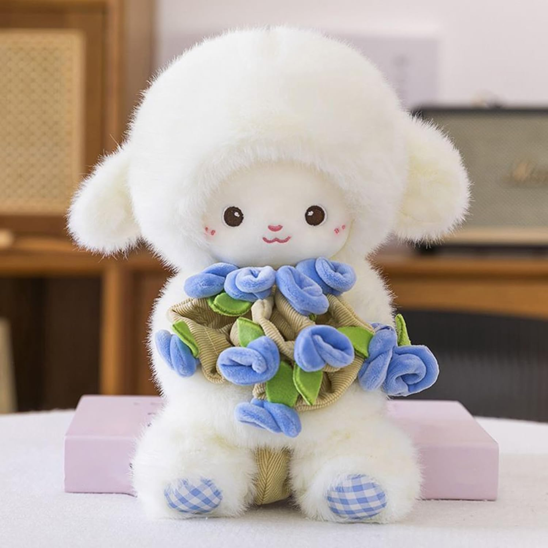 PlushMood Plush Lamb with Flower Bouquet