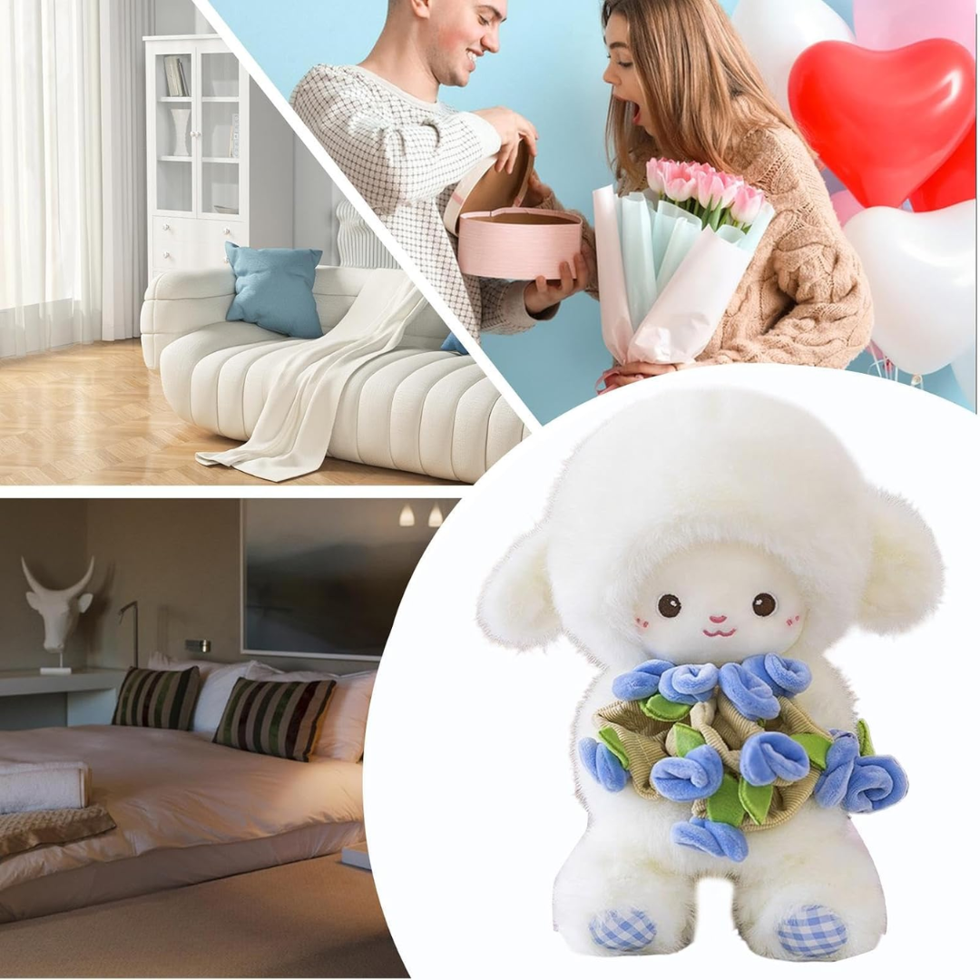 PlushMood Plush Lamb with Flower Bouquet